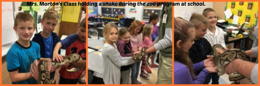 The second grade students holding a snake.